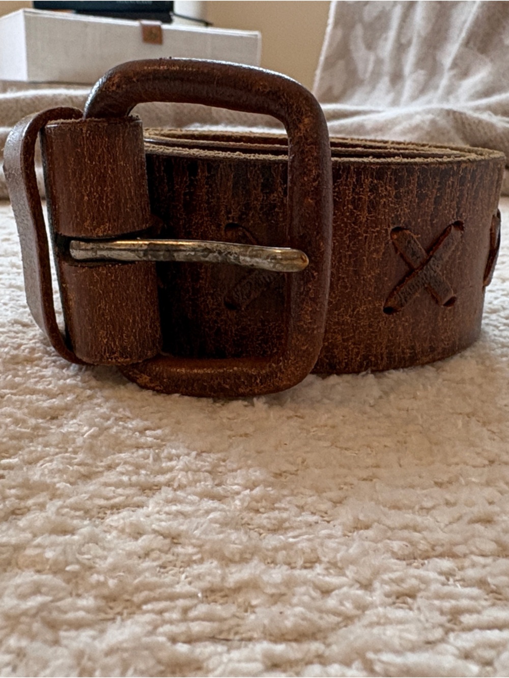 Old Navy Rustic Brown Leather Belt with Metal Buckle